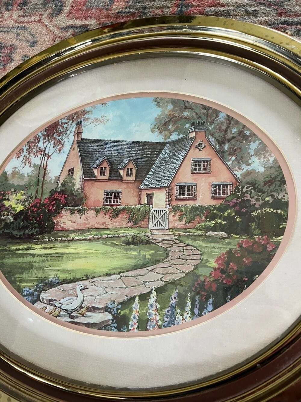 Vintage Cottage Garden Scene Oval Wall Art Print - Picture 4 of 5